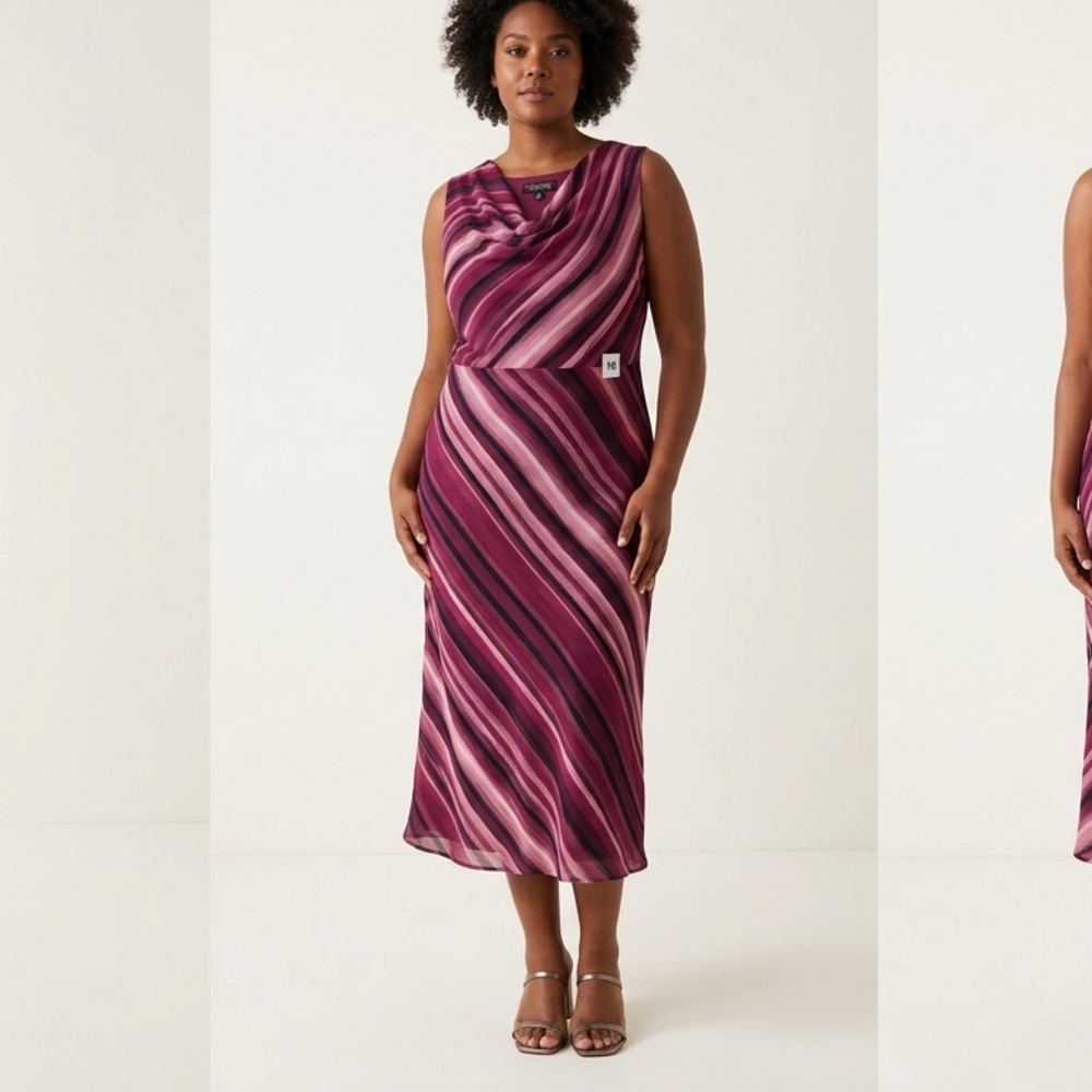 246 Sangria Y2K Pink & Purple Diagonal Stripe Cowl Neck Midi Dress - Size 18W